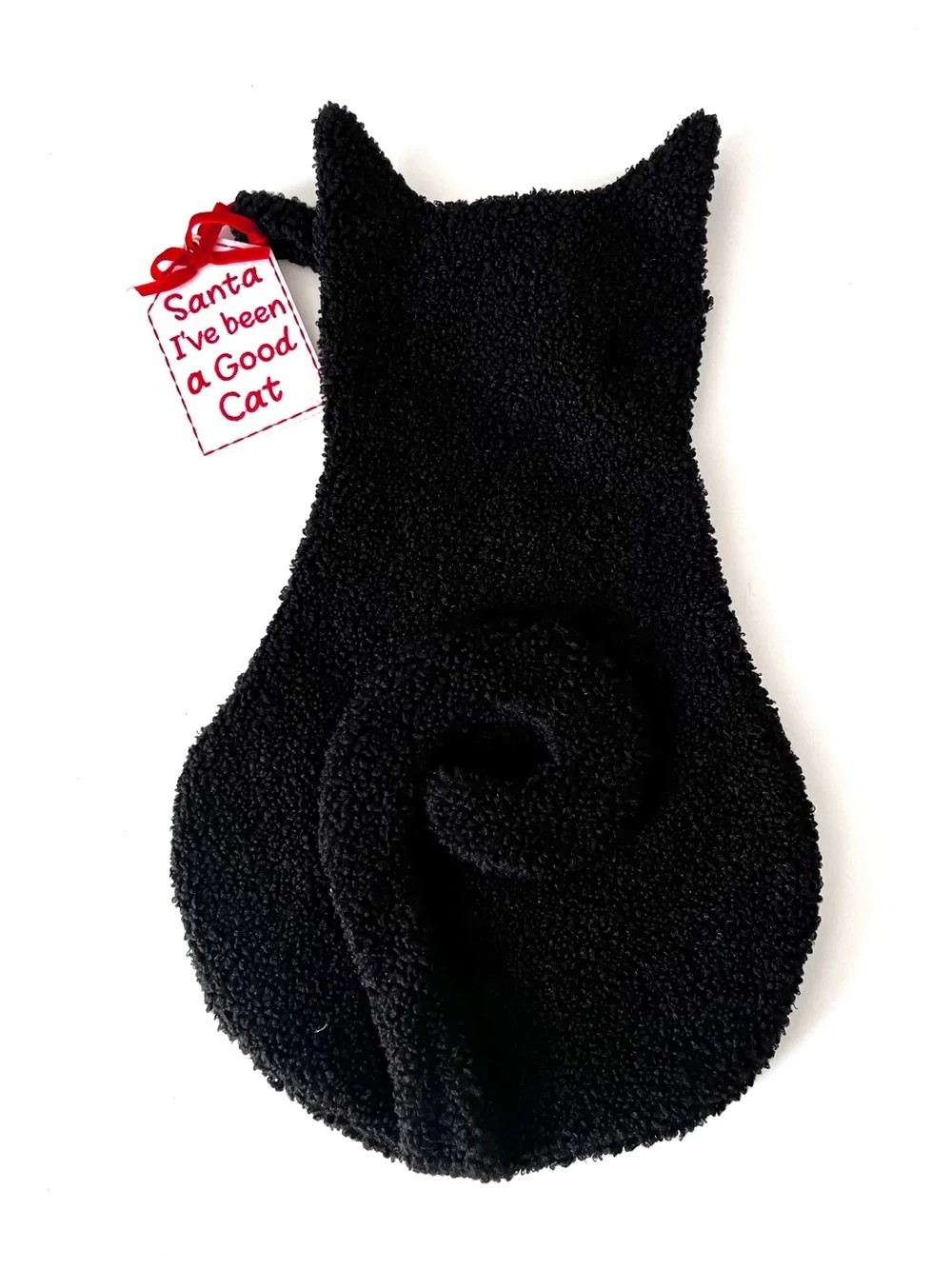 Black Cat Shaped Christmas Stocking Plush Fuzzy Santa I’ve Been A Good Cat Lined